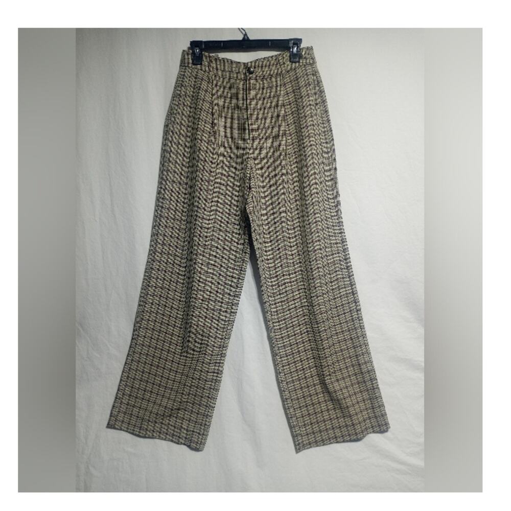 Cotton Candy LA Woman's High Waisted Wide Leg Tan & Maroon Plaid Pants Med